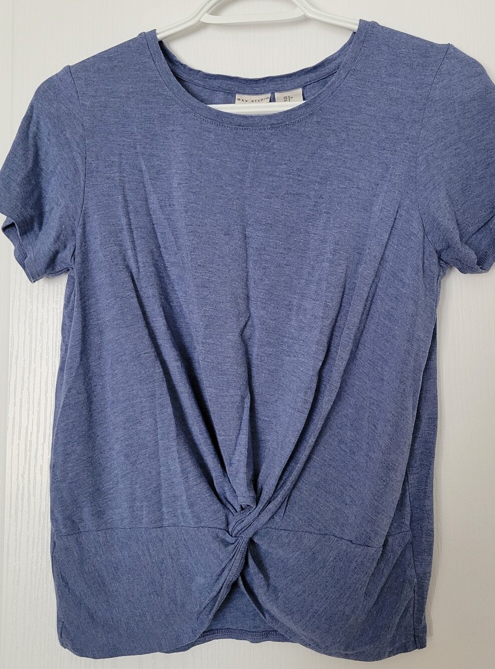 Max Studio Casual Twist-Front Blue Women's Tee, Sz Small